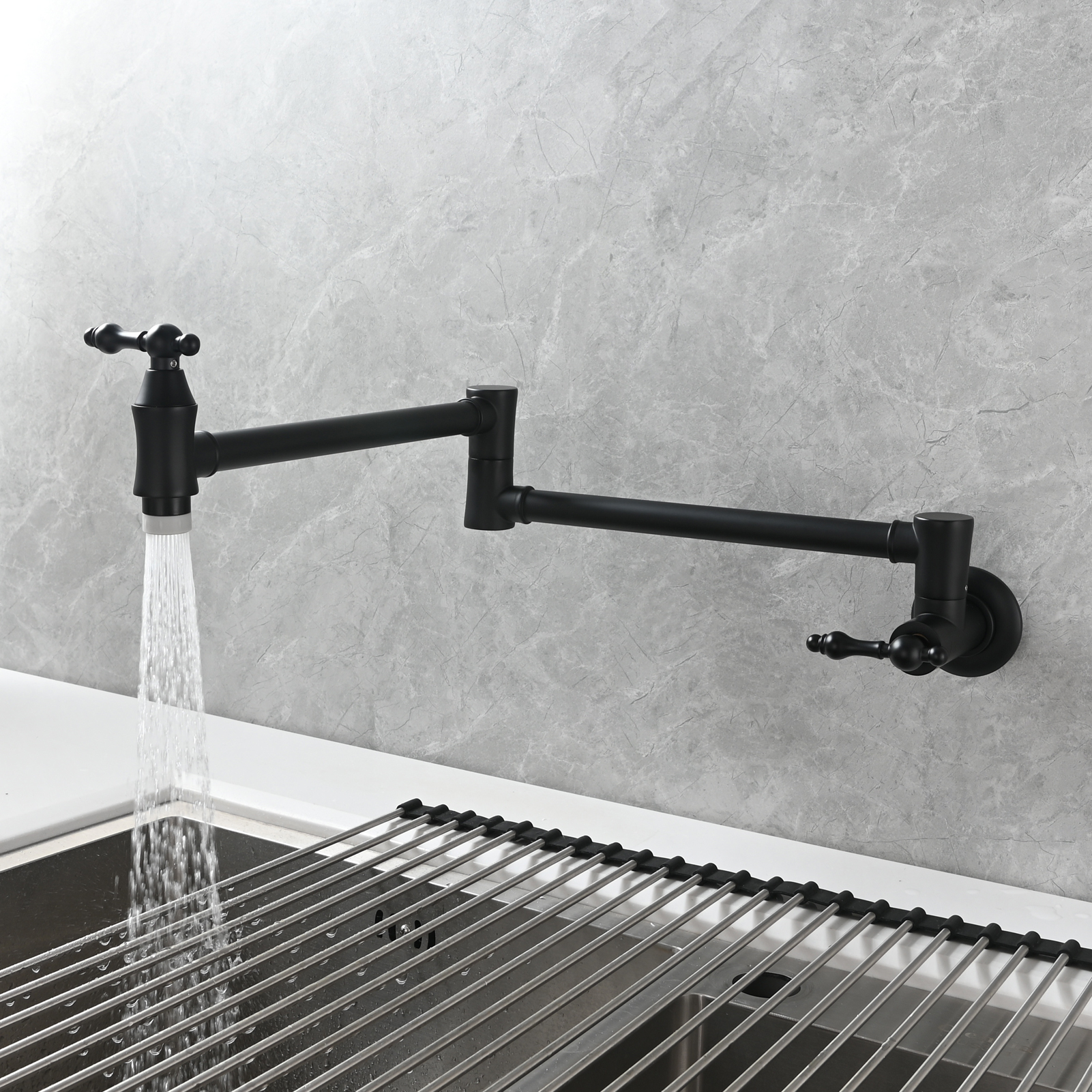 Tecmolog Brass Pot Filler Faucet Wall Mount Kitchen Faucet,Chrome Folding Faucet Stretchable Double Joint Swing Arm