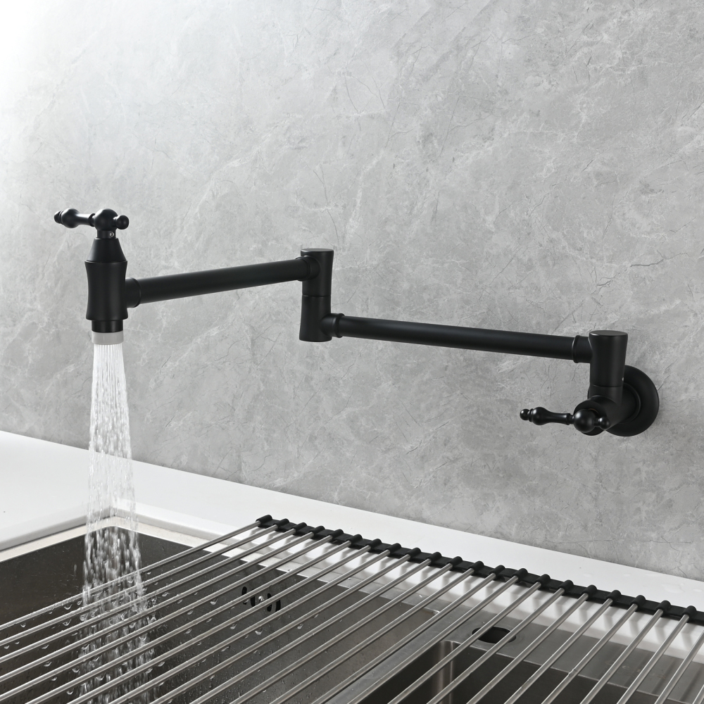 Tecmolog Brass Pot Filler Faucet Wall Mount Kitchen Faucet,Chrome Folding Faucet Stretchable Double Joint Swing Arm