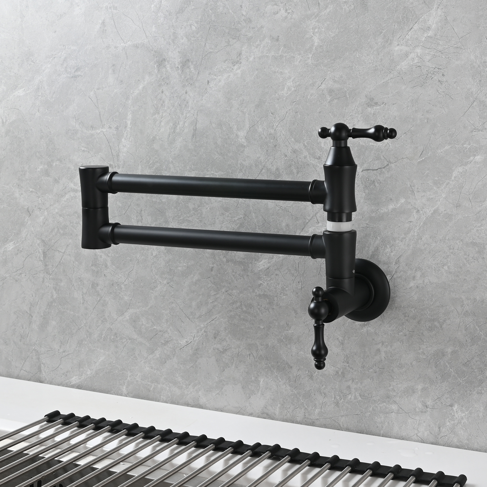 Tecmolog Brass Pot Filler Faucet Wall Mount Kitchen Faucet,Chrome Folding Faucet Stretchable Double Joint Swing Arm