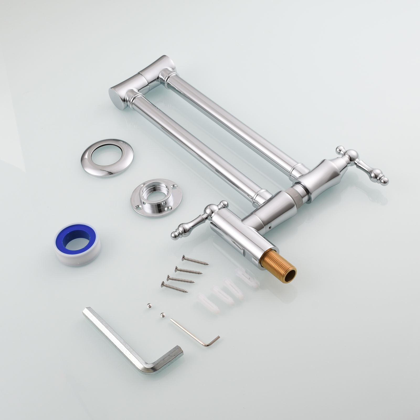 Tecmolog Brass Pot Filler Faucet Wall Mount Kitchen Faucet,Chrome Folding Faucet Stretchable Double Joint Swing Arm