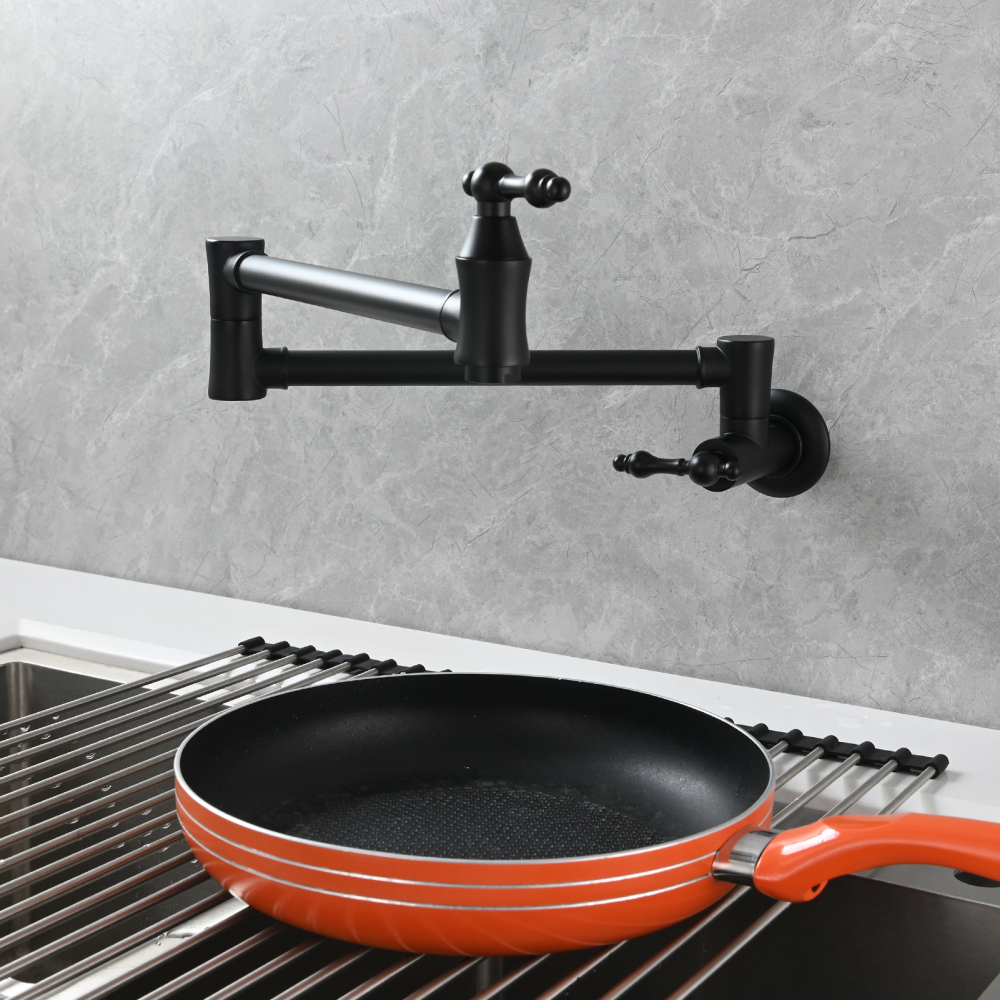 Tecmolog Brass Pot Filler Faucet Wall Mount Kitchen Faucet,Chrome Folding Faucet Stretchable Double Joint Swing Arm