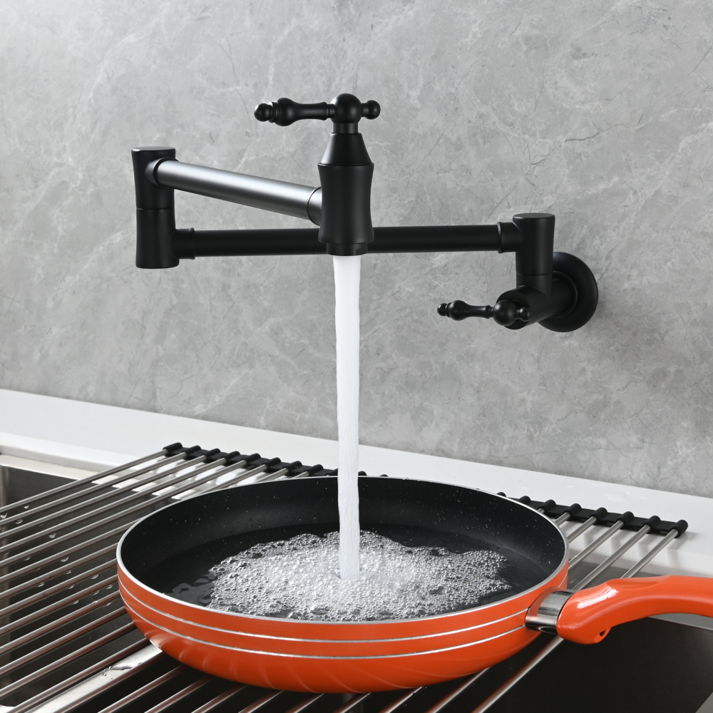 Tecmolog Brass Pot Filler Faucet Wall Mount Kitchen Faucet,Chrome Folding Faucet Stretchable Double Joint Swing Arm