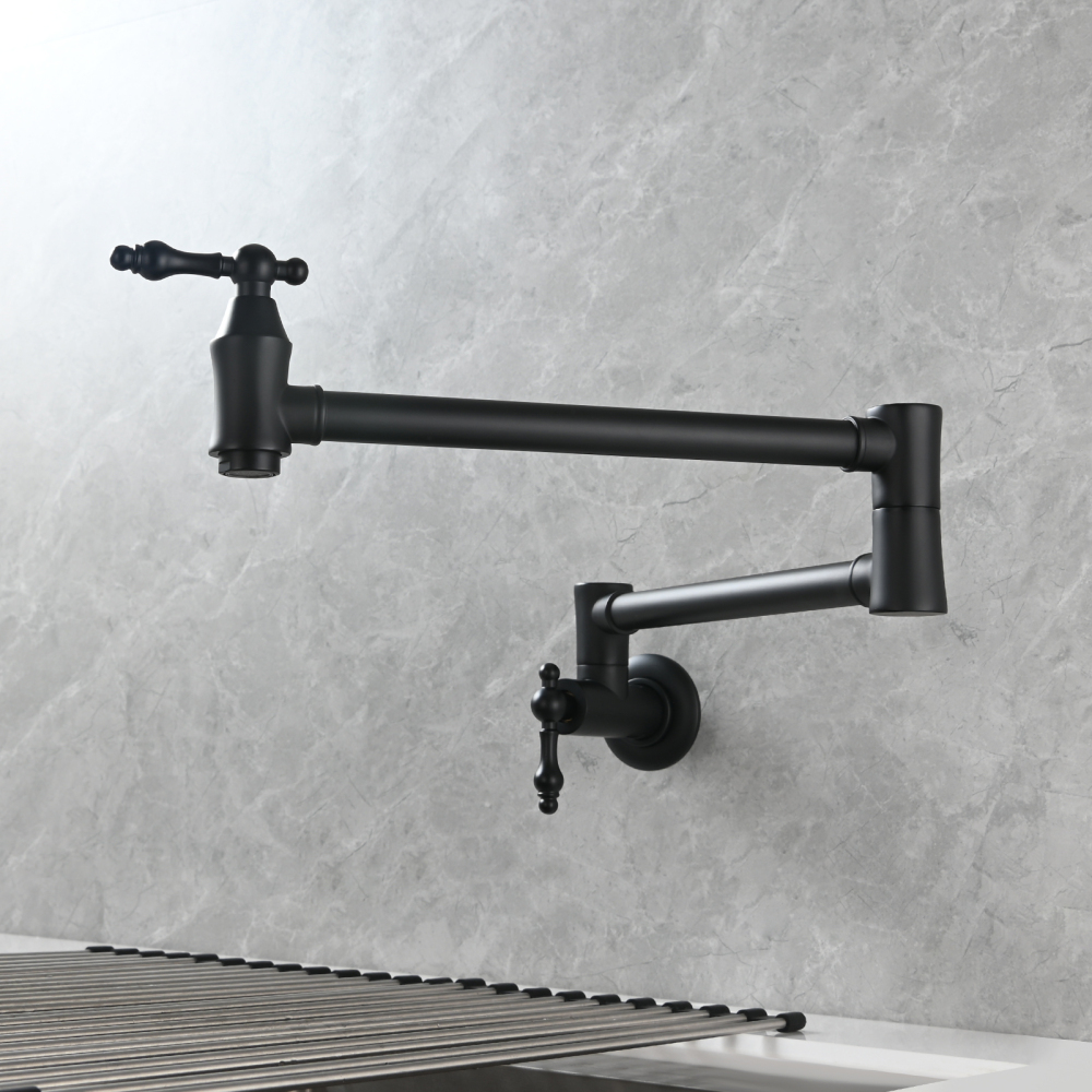 Tecmolog Brass Pot Filler Faucet Wall Mount Kitchen Faucet,Chrome Folding Faucet Stretchable Double Joint Swing Arm