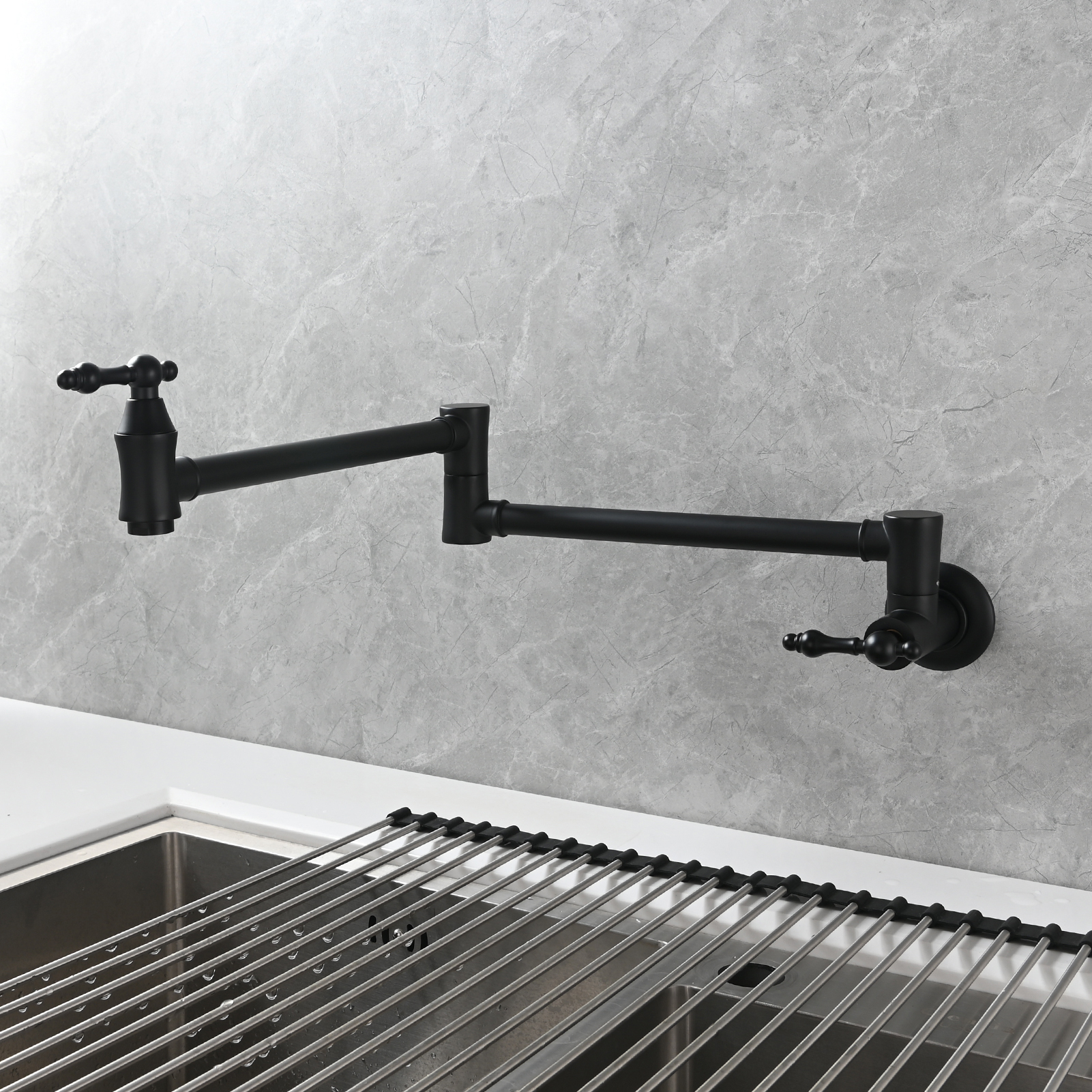 Tecmolog Brass Pot Filler Faucet Wall Mount Kitchen Faucet,Chrome Folding Faucet Stretchable Double Joint Swing Arm