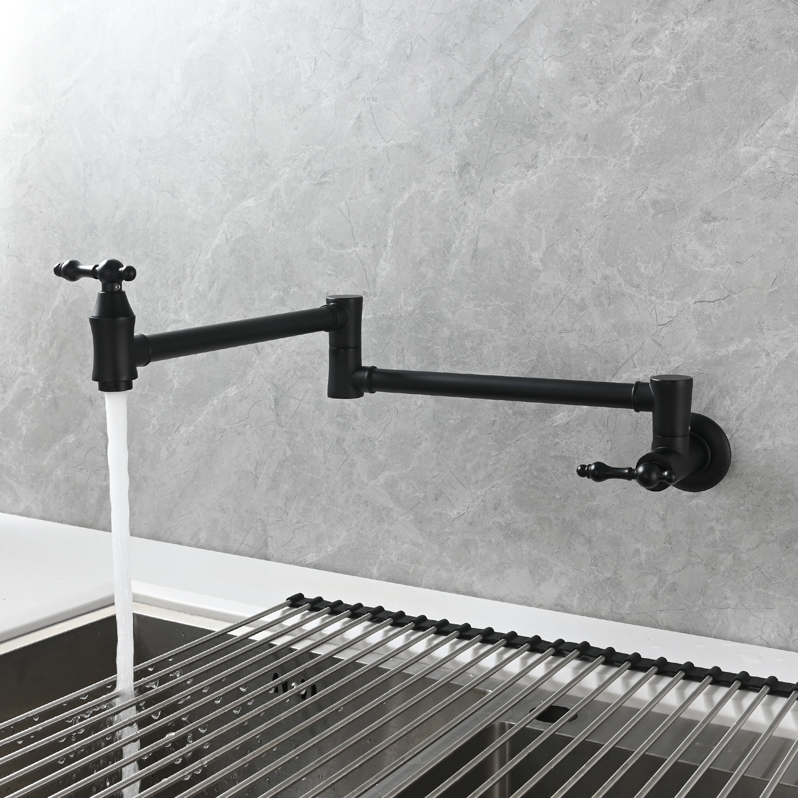 Tecmolog Brass Pot Filler Faucet Wall Mount Kitchen Faucet,Chrome Folding Faucet Stretchable Double Joint Swing Arm