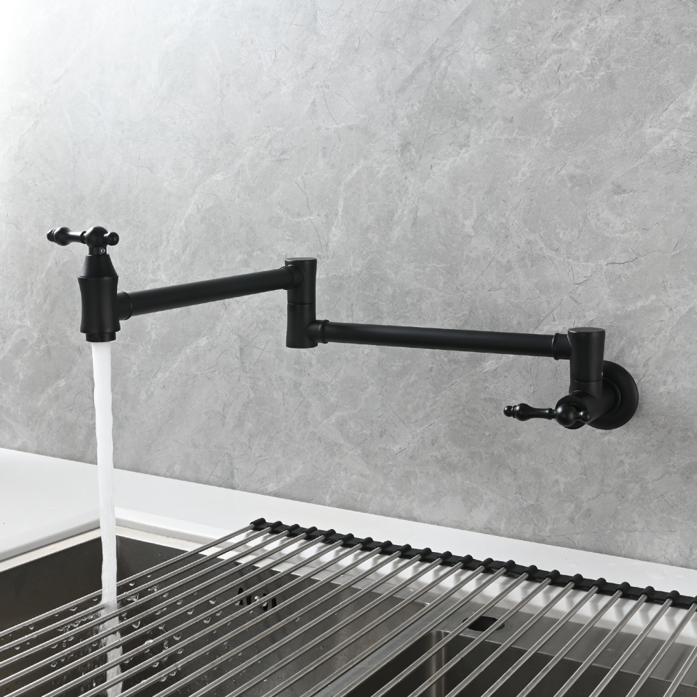 Tecmolog Brass Pot Filler Faucet Wall Mount Kitchen Faucet,Chrome Folding Faucet Stretchable Double Joint Swing Arm