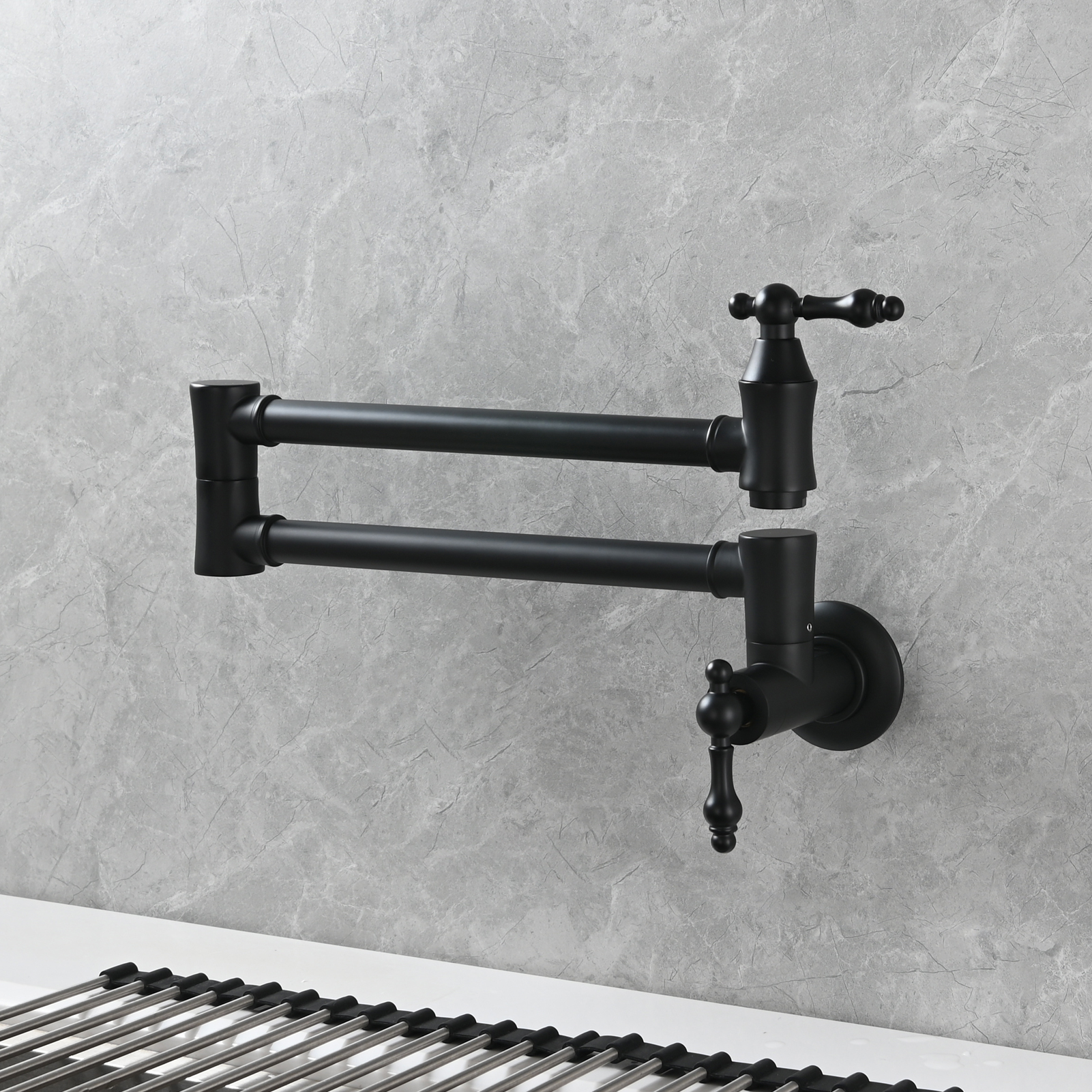 Tecmolog Brass Pot Filler Faucet Wall Mount Kitchen Faucet,Chrome Folding Faucet Stretchable Double Joint Swing Arm