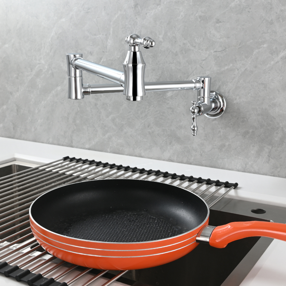 Tecmolog Brass Pot Filler Faucet Wall Mount Kitchen Faucet,Chrome Folding Faucet Stretchable Double Joint Swing Arm