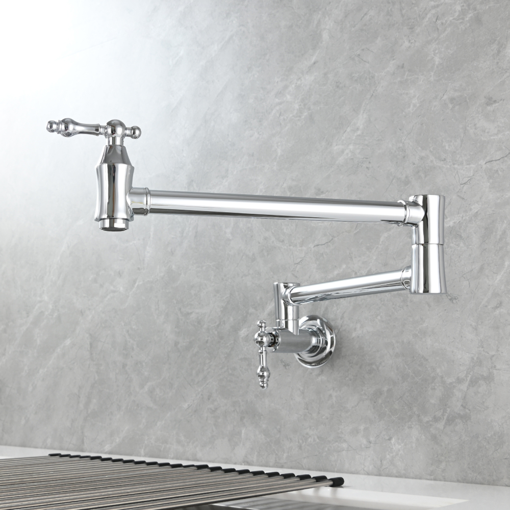 Tecmolog Brass Pot Filler Faucet Wall Mount Kitchen Faucet,Chrome Folding Faucet Stretchable Double Joint Swing Arm