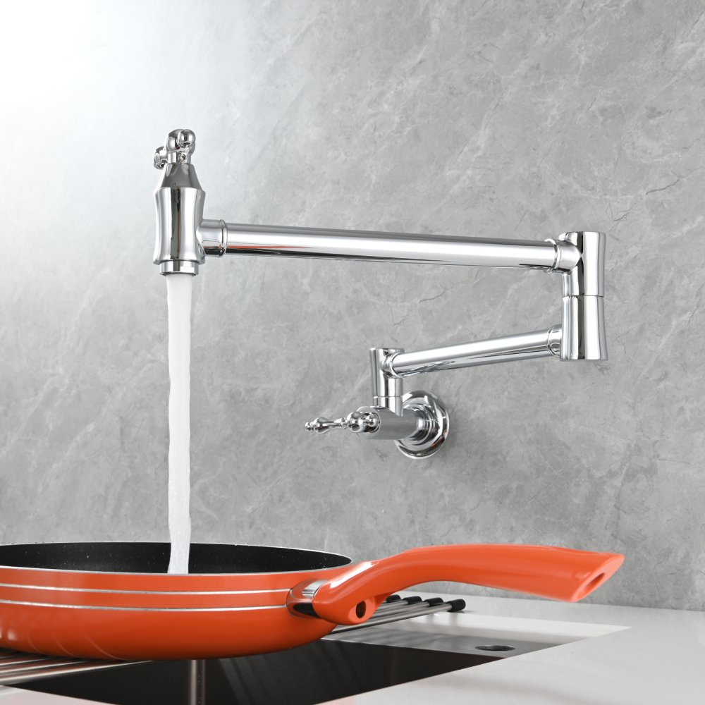 Tecmolog Brass Pot Filler Faucet Wall Mount Kitchen Faucet,Chrome Folding Faucet Stretchable Double Joint Swing Arm