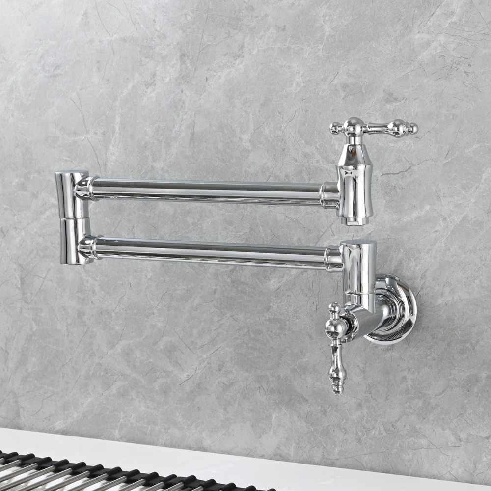 Tecmolog Brass Pot Filler Faucet Wall Mount Kitchen Faucet,Chrome Folding Faucet Stretchable Double Joint Swing Arm