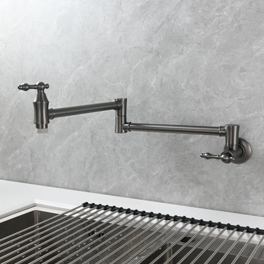 Tecmolog Brass Pot Filler Faucet Wall Mount Kitchen Faucet,Chrome Folding Faucet Stretchable Double Joint Swing Arm