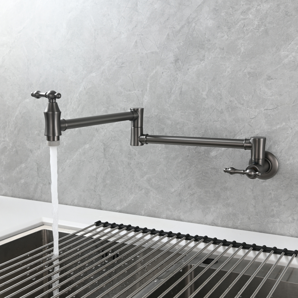 Tecmolog Brass Pot Filler Faucet Wall Mount Kitchen Faucet,Chrome Folding Faucet Stretchable Double Joint Swing Arm