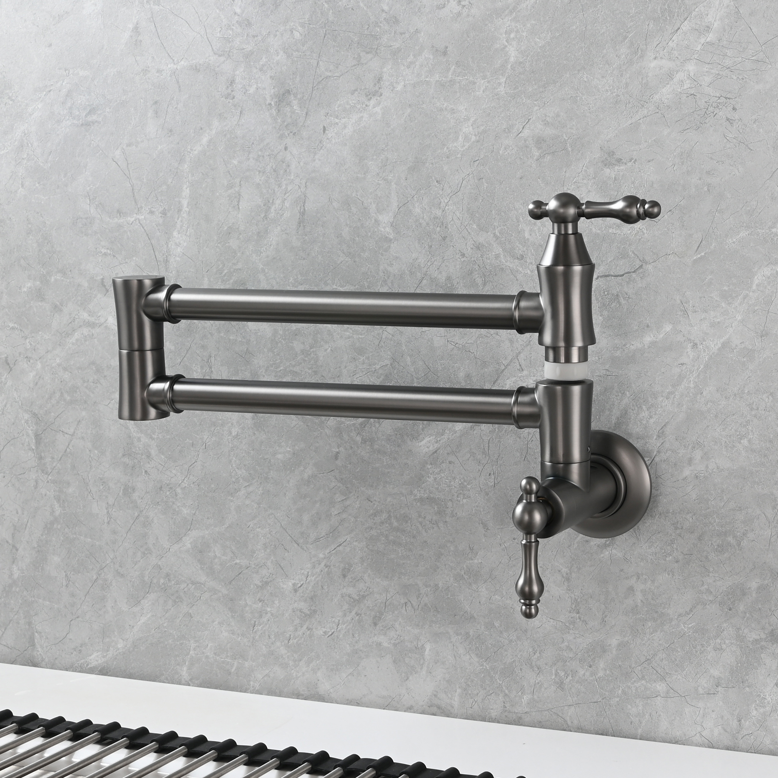Tecmolog Brass Pot Filler Faucet Wall Mount Kitchen Faucet,Chrome Folding Faucet Stretchable Double Joint Swing Arm