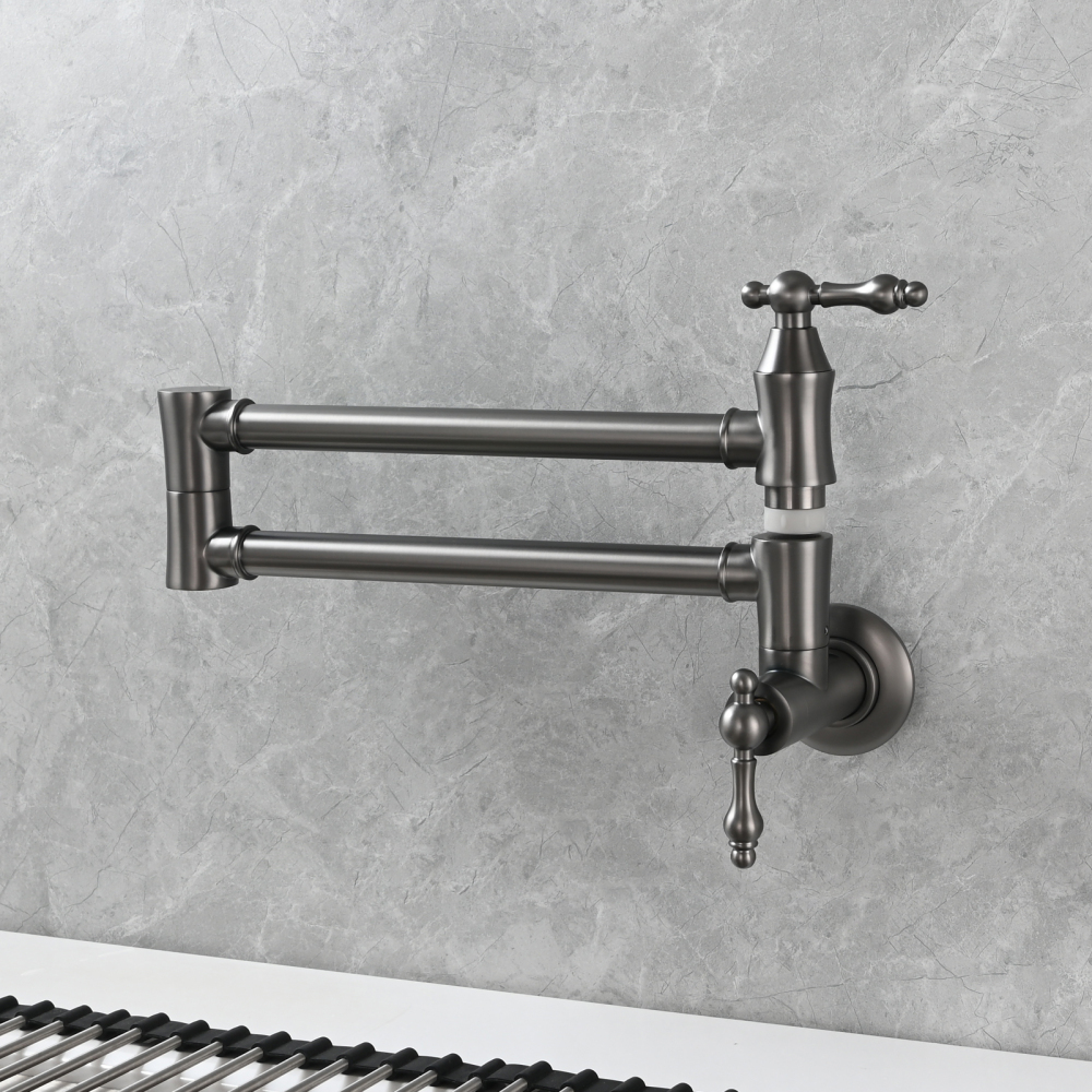 Tecmolog Brass Pot Filler Faucet Wall Mount Kitchen Faucet,Chrome Folding Faucet Stretchable Double Joint Swing Arm