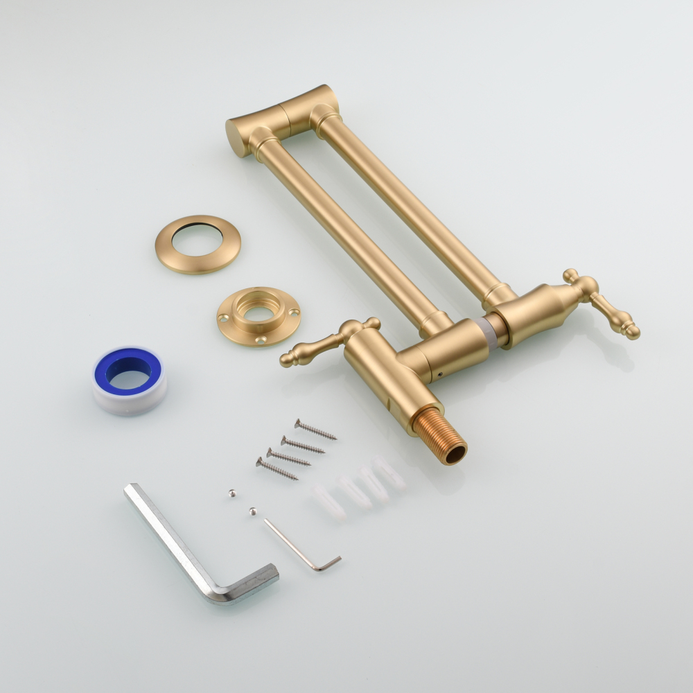 Tecmolog Brass Pot Filler Faucet Wall Mount Kitchen Faucet,Chrome Folding Faucet Stretchable Double Joint Swing Arm