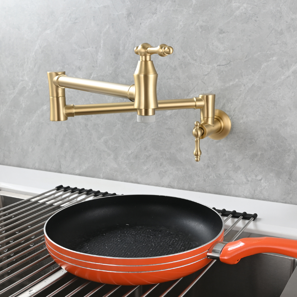 Tecmolog Brass Pot Filler Faucet Wall Mount Kitchen Faucet,Chrome Folding Faucet Stretchable Double Joint Swing Arm