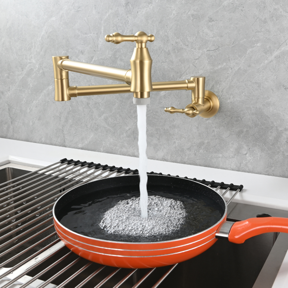 Tecmolog Brass Pot Filler Faucet Wall Mount Kitchen Faucet,Chrome Folding Faucet Stretchable Double Joint Swing Arm