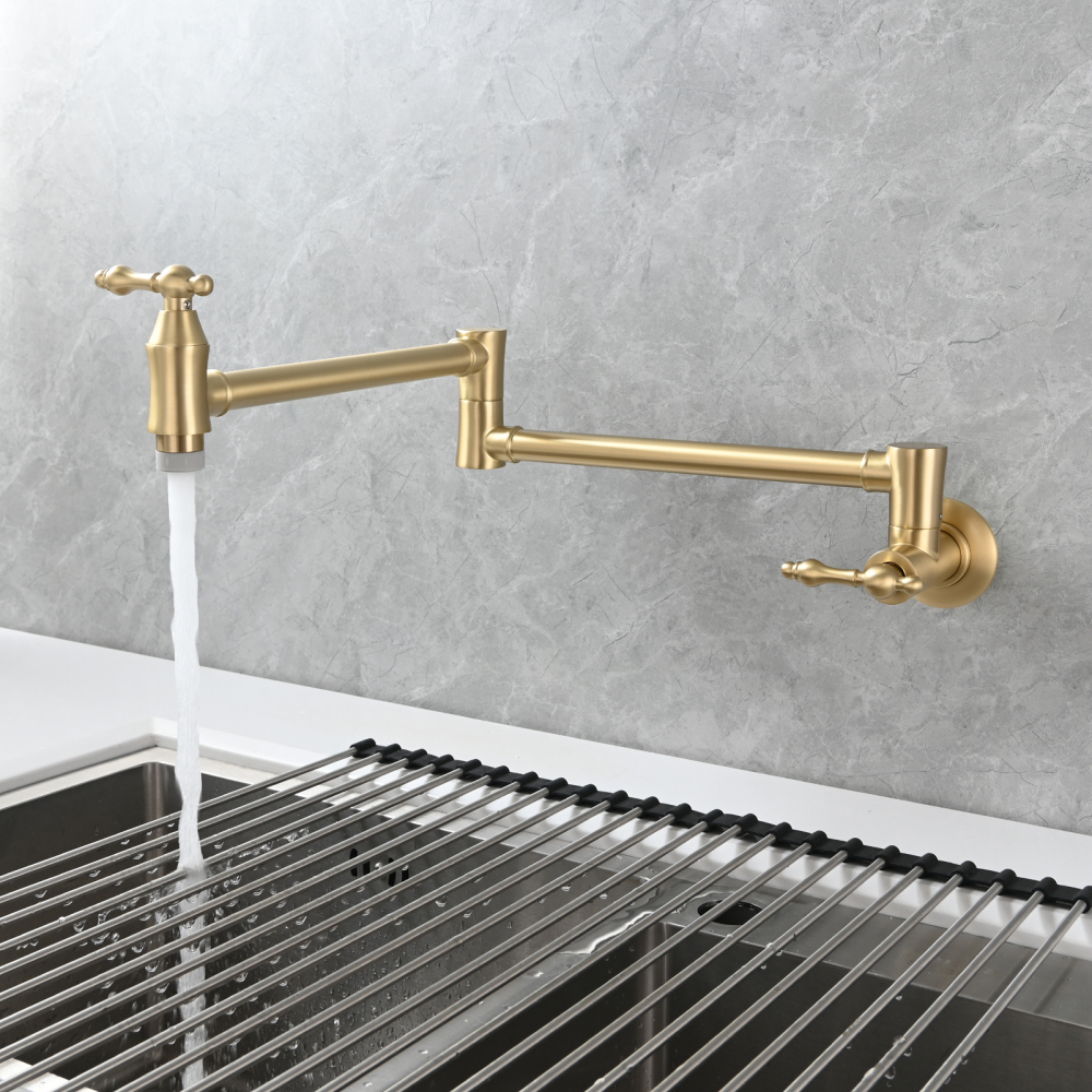 Tecmolog Brass Pot Filler Faucet Wall Mount Kitchen Faucet,Chrome Folding Faucet Stretchable Double Joint Swing Arm