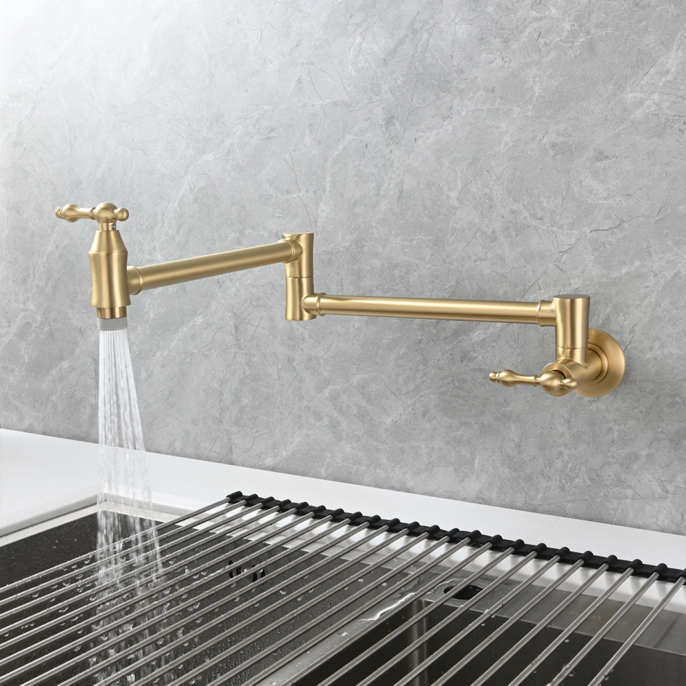 Tecmolog Brass Pot Filler Faucet Wall Mount Kitchen Faucet,Chrome Folding Faucet Stretchable Double Joint Swing Arm