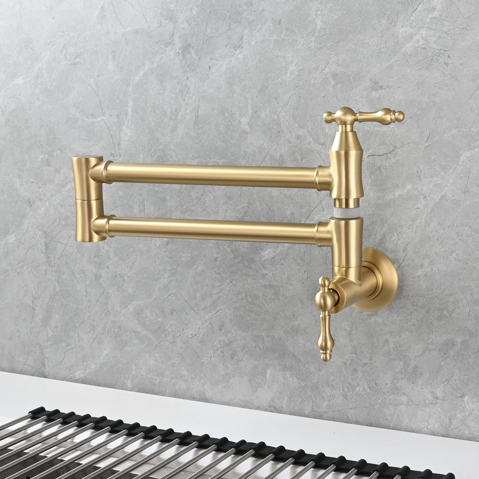 Tecmolog Brass Pot Filler Faucet Wall Mount Kitchen Faucet,Chrome Folding Faucet Stretchable Double Joint Swing Arm