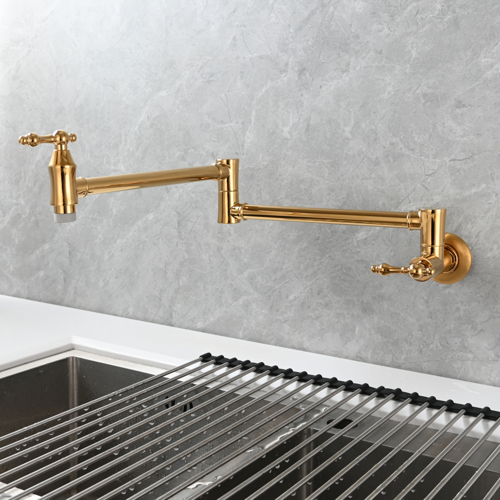 Tecmolog Brass Pot Filler Faucet Wall Mount Kitchen Faucet,Chrome Folding Faucet Stretchable Double Joint Swing Arm