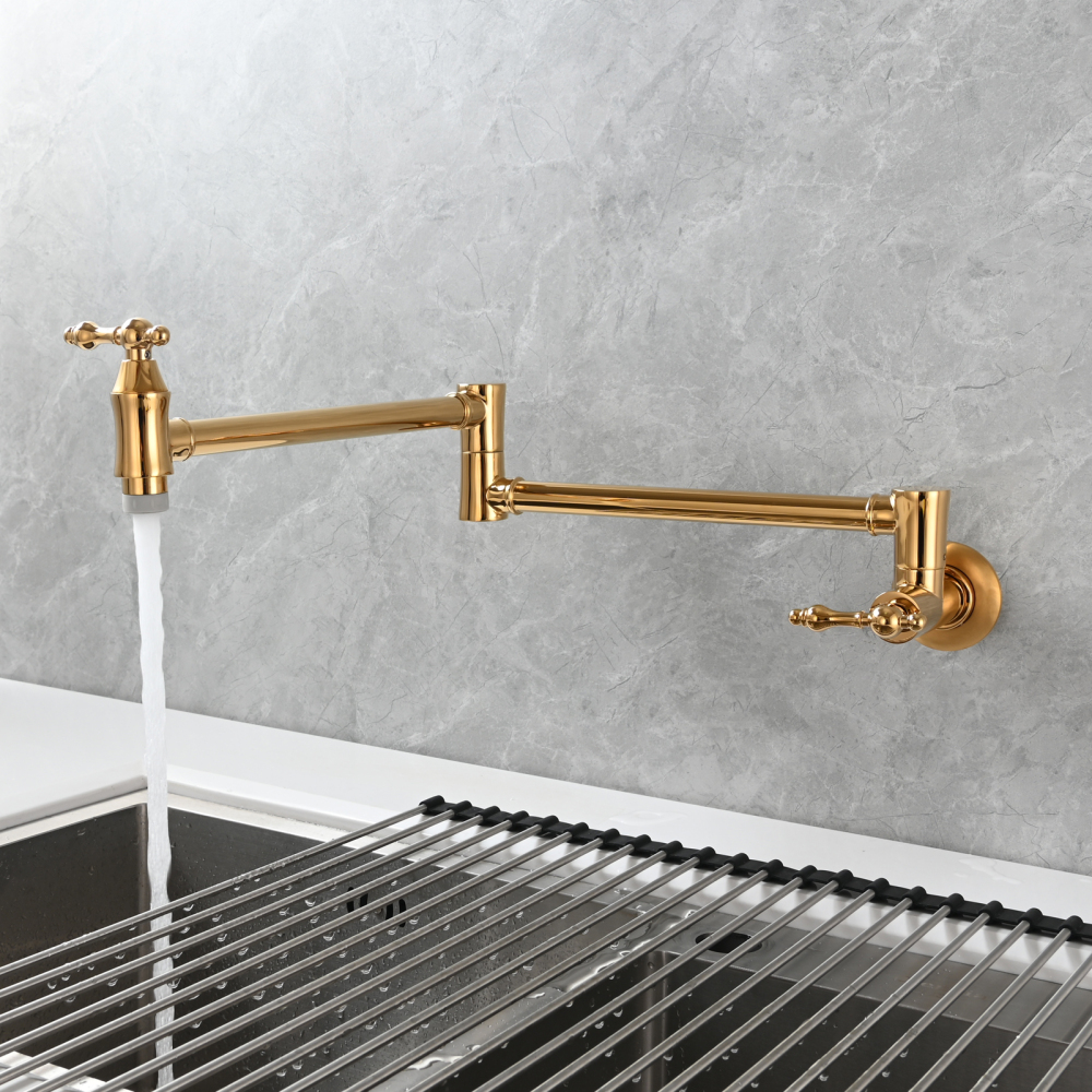 Tecmolog Brass Pot Filler Faucet Wall Mount Kitchen Faucet,Chrome Folding Faucet Stretchable Double Joint Swing Arm