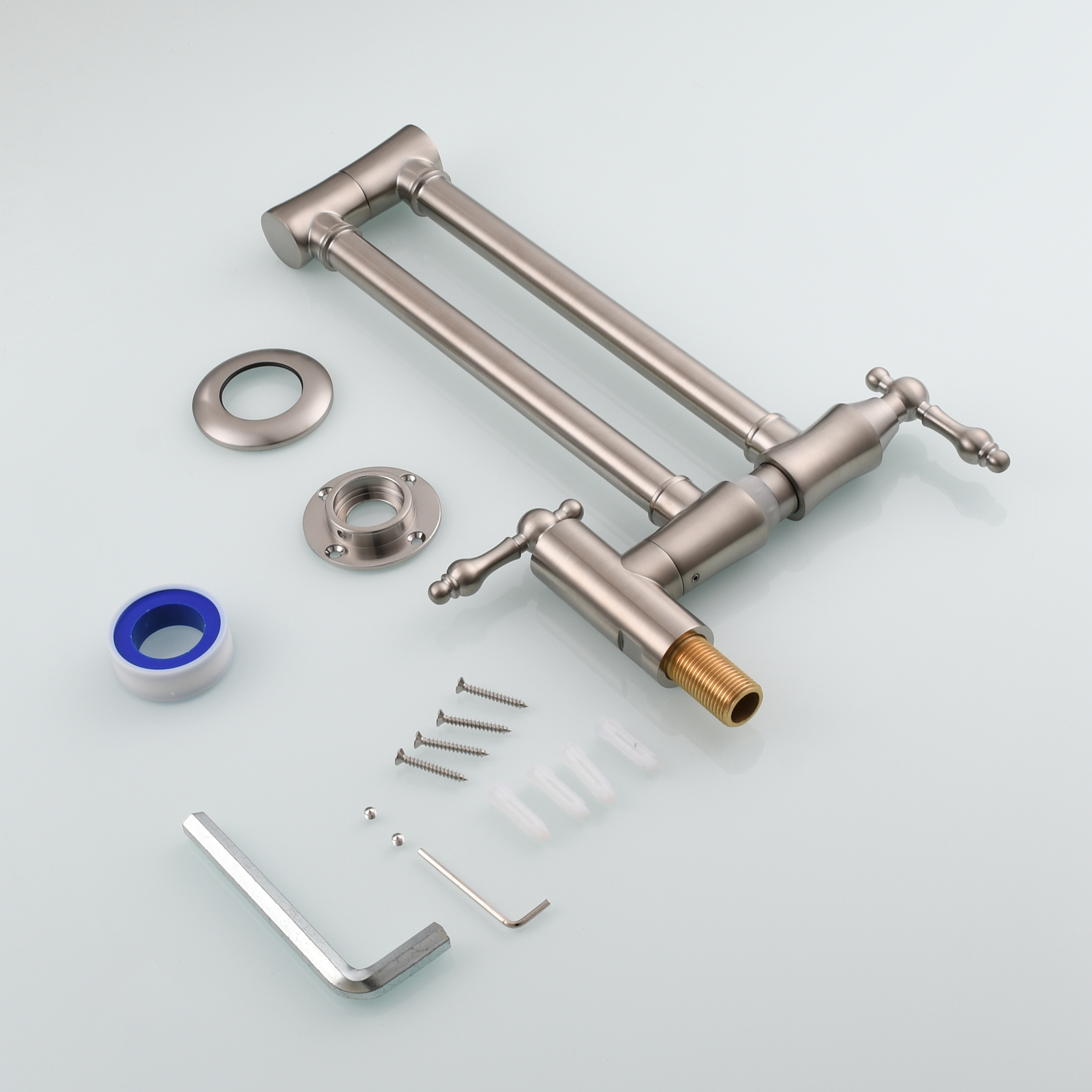Tecmolog Brass Pot Filler Faucet Wall Mount Kitchen Faucet,Chrome Folding Faucet Stretchable Double Joint Swing Arm