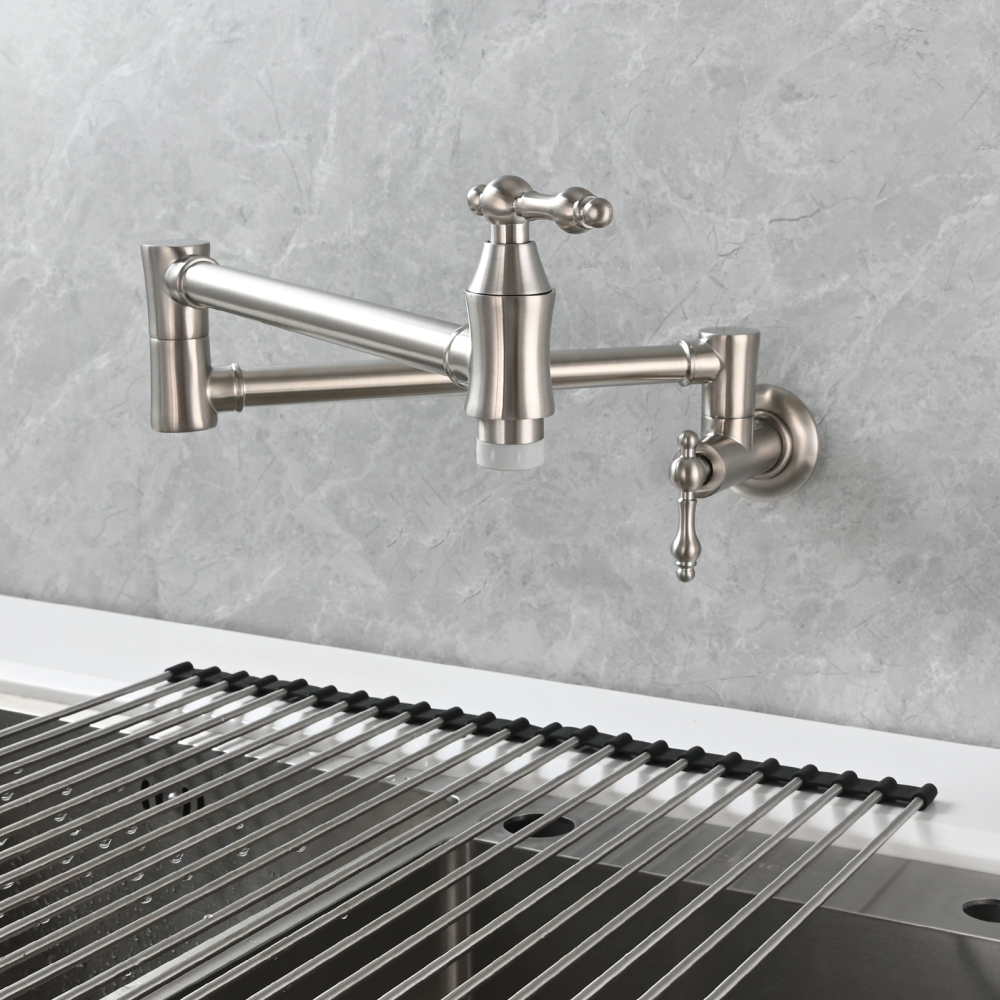 Tecmolog Brass Pot Filler Faucet Wall Mount Kitchen Faucet,Chrome Folding Faucet Stretchable Double Joint Swing Arm
