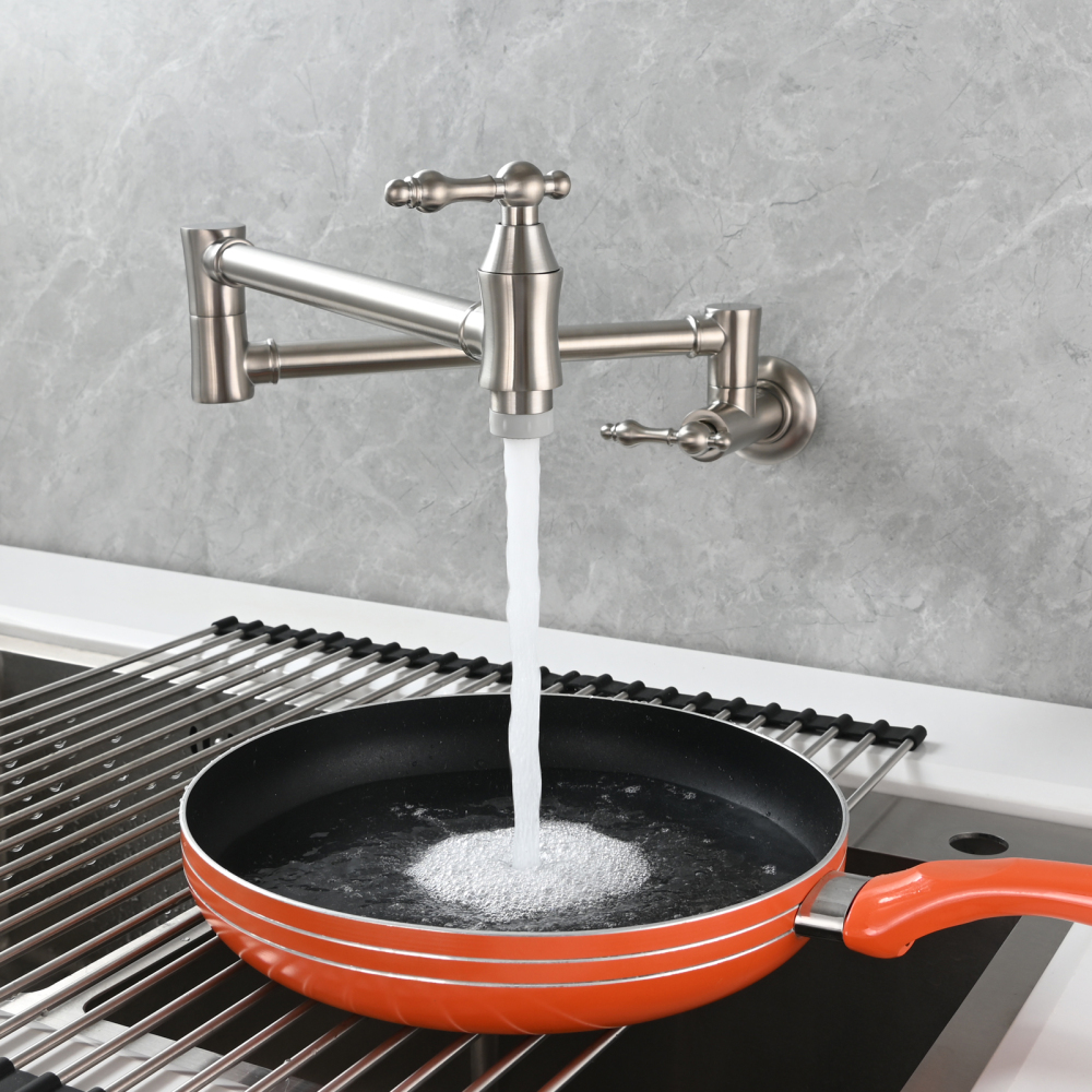 Tecmolog Brass Pot Filler Faucet Wall Mount Kitchen Faucet,Chrome Folding Faucet Stretchable Double Joint Swing Arm
