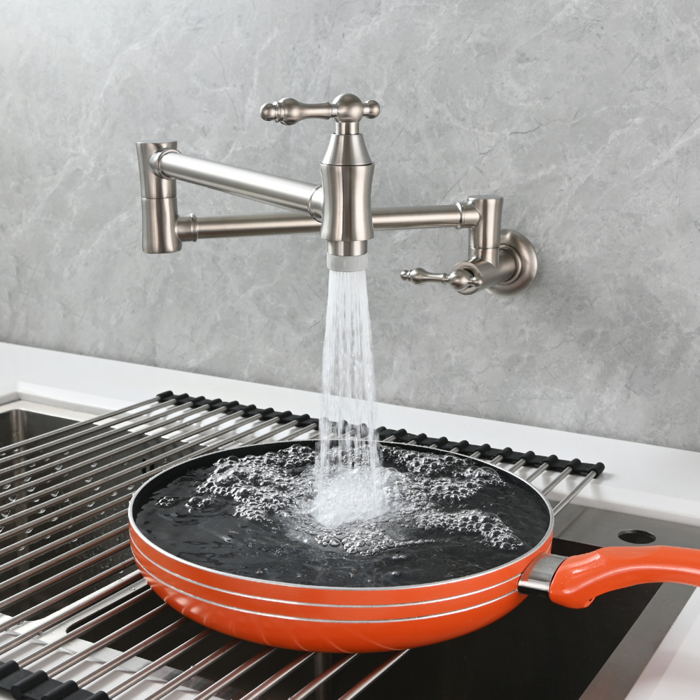 Tecmolog Brass Pot Filler Faucet Wall Mount Kitchen Faucet,Chrome Folding Faucet Stretchable Double Joint Swing Arm