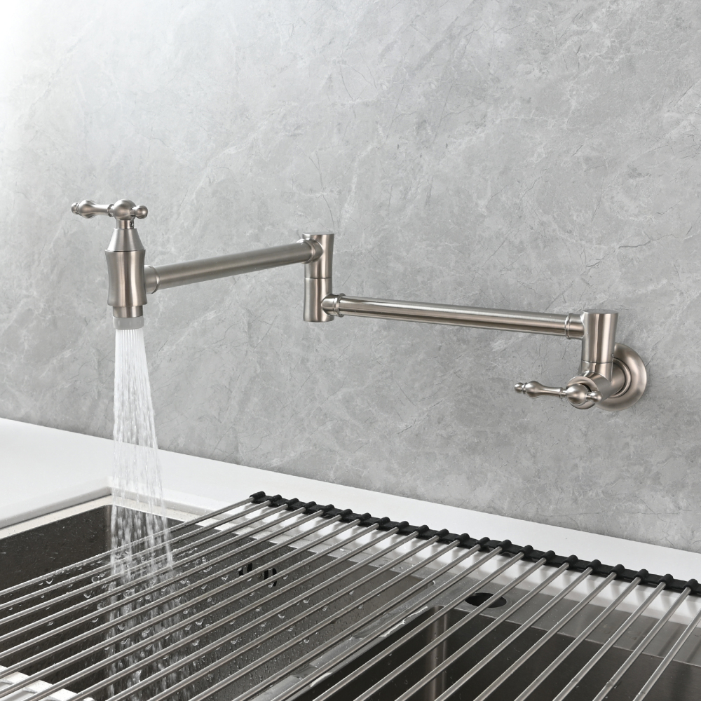 Tecmolog Brass Pot Filler Faucet Wall Mount Kitchen Faucet,Chrome Folding Faucet Stretchable Double Joint Swing Arm