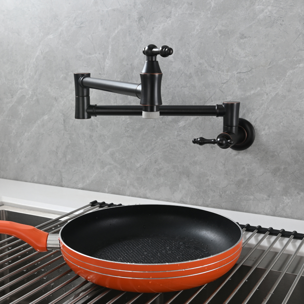 Tecmolog Brass Pot Filler Faucet Wall Mount Kitchen Faucet,Chrome Folding Faucet Stretchable Double Joint Swing Arm