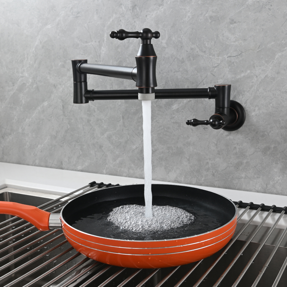 Tecmolog Brass Pot Filler Faucet Wall Mount Kitchen Faucet,Chrome Folding Faucet Stretchable Double Joint Swing Arm