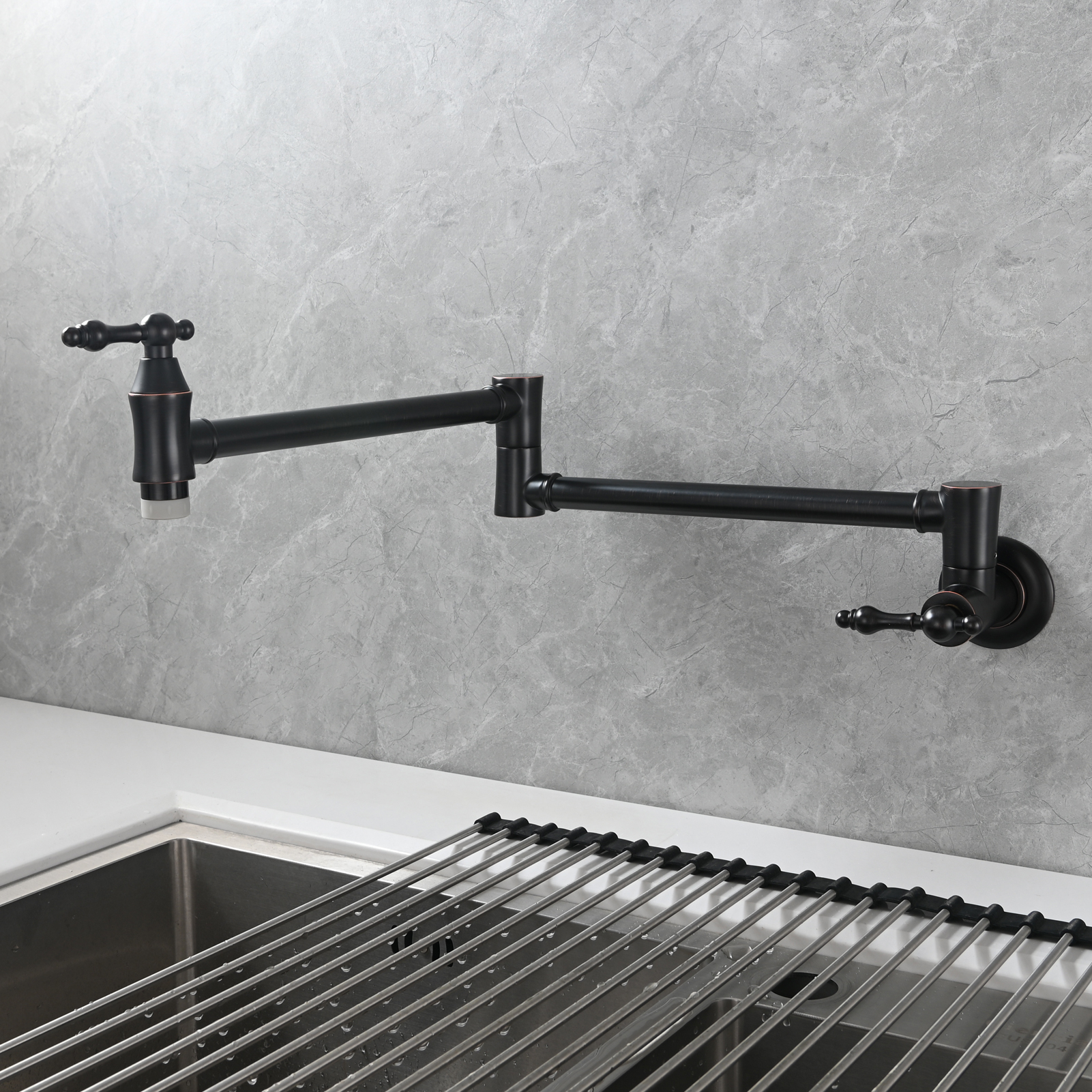 Tecmolog Brass Pot Filler Faucet Wall Mount Kitchen Faucet,Chrome Folding Faucet Stretchable Double Joint Swing Arm