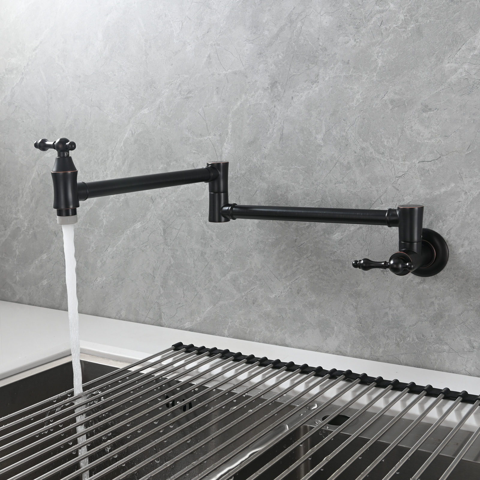 Tecmolog Brass Pot Filler Faucet Wall Mount Kitchen Faucet,Chrome Folding Faucet Stretchable Double Joint Swing Arm