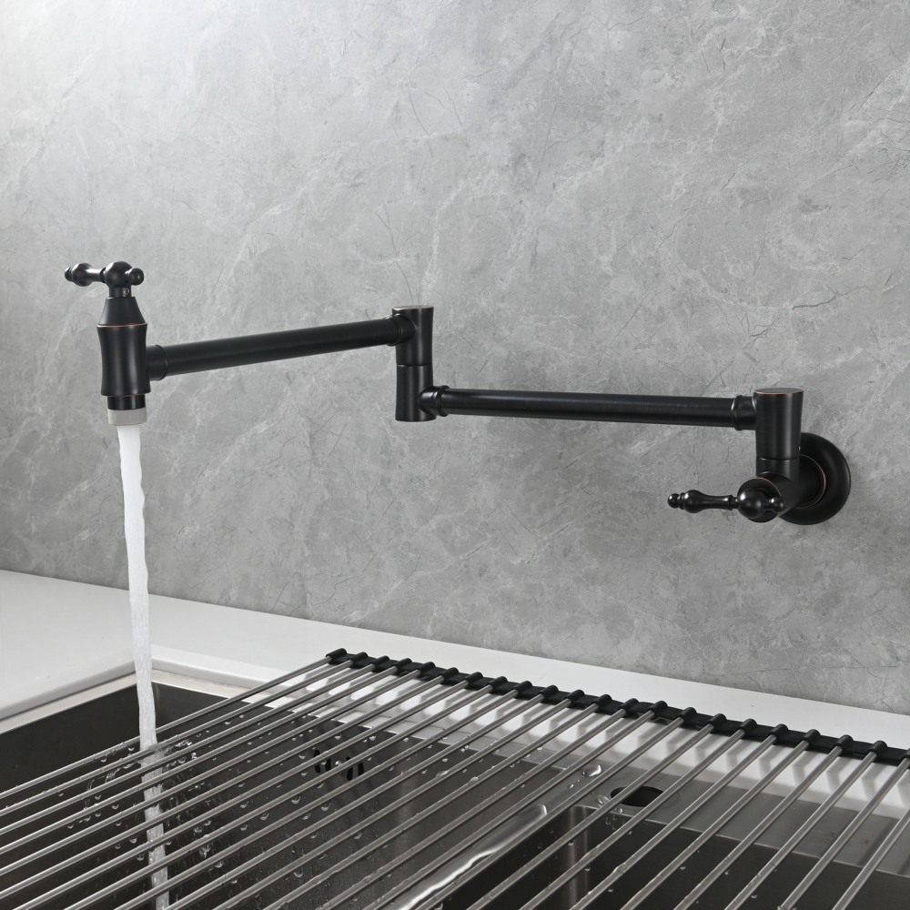 Tecmolog Brass Pot Filler Faucet Wall Mount Kitchen Faucet,Chrome Folding Faucet Stretchable Double Joint Swing Arm