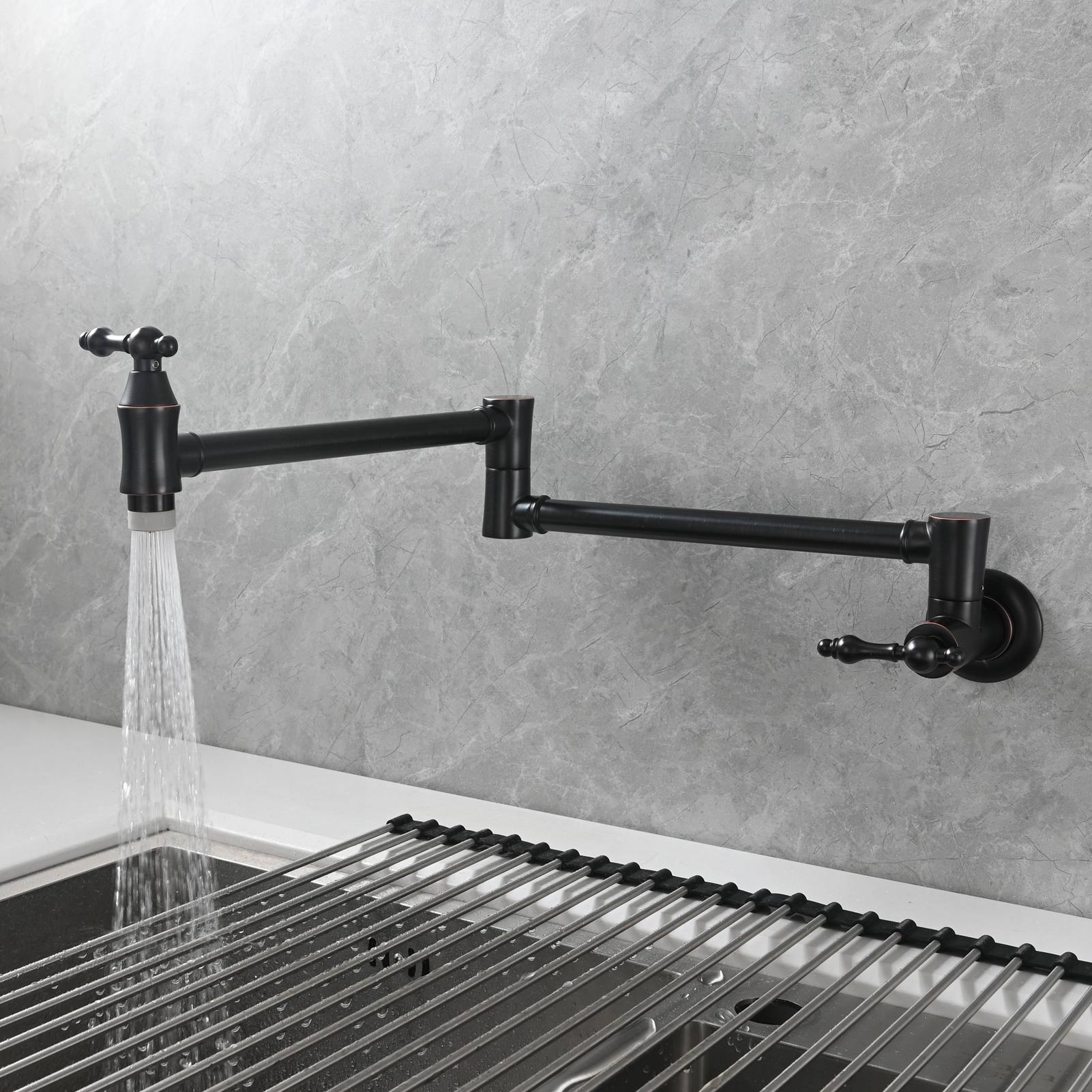 Tecmolog Brass Pot Filler Faucet Wall Mount Kitchen Faucet,Chrome Folding Faucet Stretchable Double Joint Swing Arm