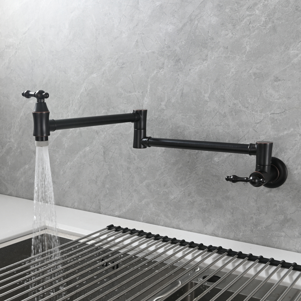 Tecmolog Brass Pot Filler Faucet Wall Mount Kitchen Faucet,Chrome Folding Faucet Stretchable Double Joint Swing Arm