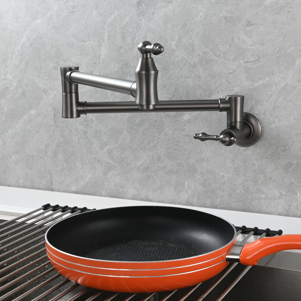 Tecmolog Brass Pot Filler Faucet Wall Mount Kitchen Faucet,Chrome Folding Faucet Stretchable Double Joint Swing Arm