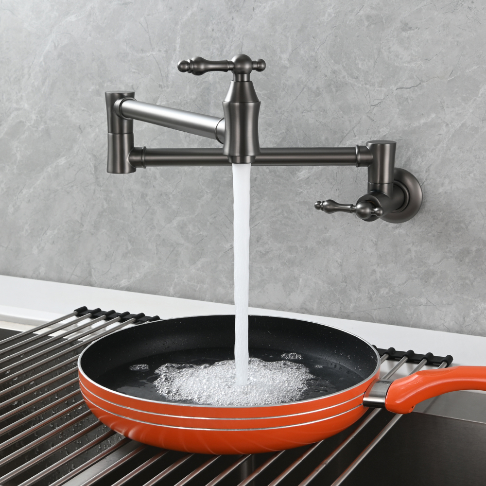 Tecmolog Brass Pot Filler Faucet Wall Mount Kitchen Faucet,Chrome Folding Faucet Stretchable Double Joint Swing Arm