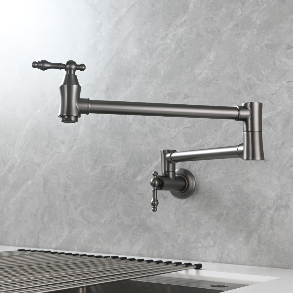 Tecmolog Brass Pot Filler Faucet Wall Mount Kitchen Faucet,Chrome Folding Faucet Stretchable Double Joint Swing Arm