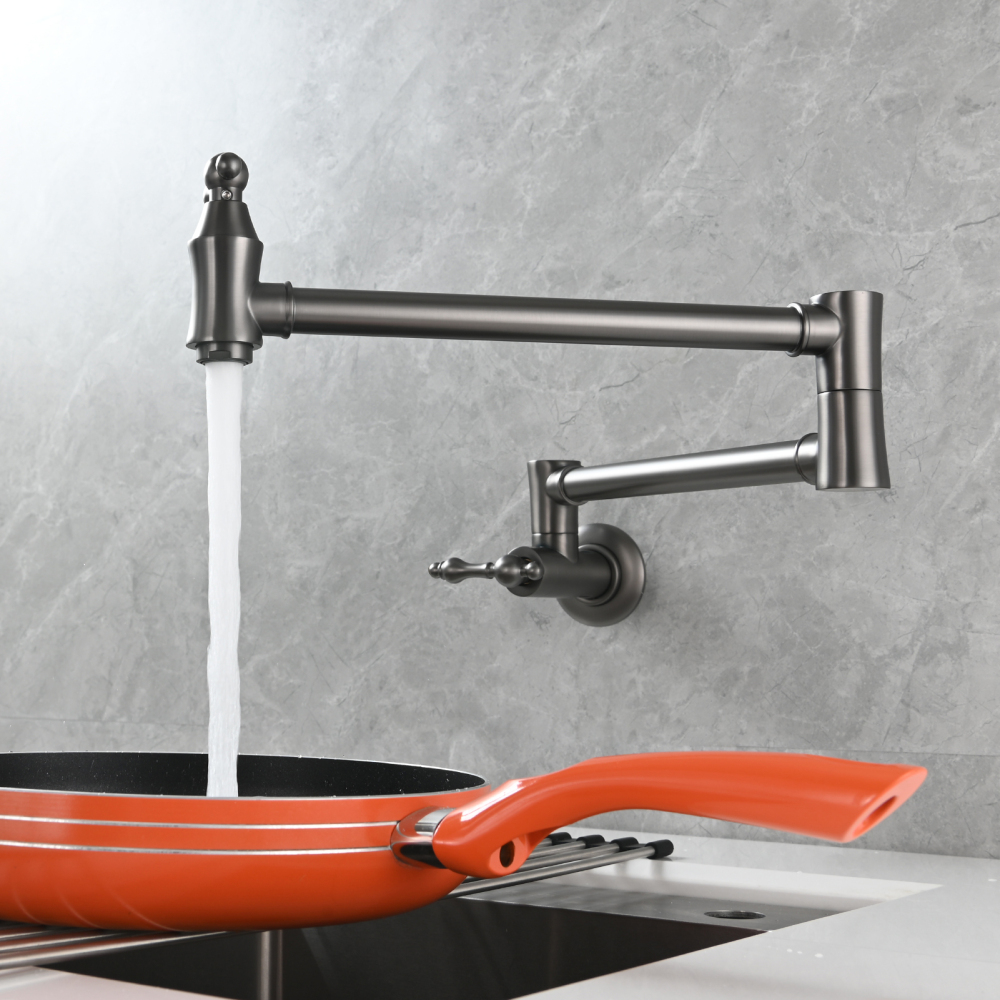 Tecmolog Brass Pot Filler Faucet Wall Mount Kitchen Faucet,Chrome Folding Faucet Stretchable Double Joint Swing Arm