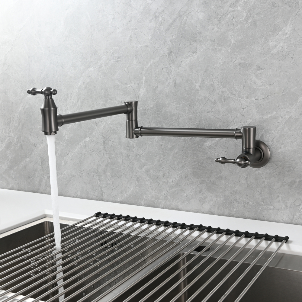 Tecmolog Brass Pot Filler Faucet Wall Mount Kitchen Faucet,Chrome Folding Faucet Stretchable Double Joint Swing Arm