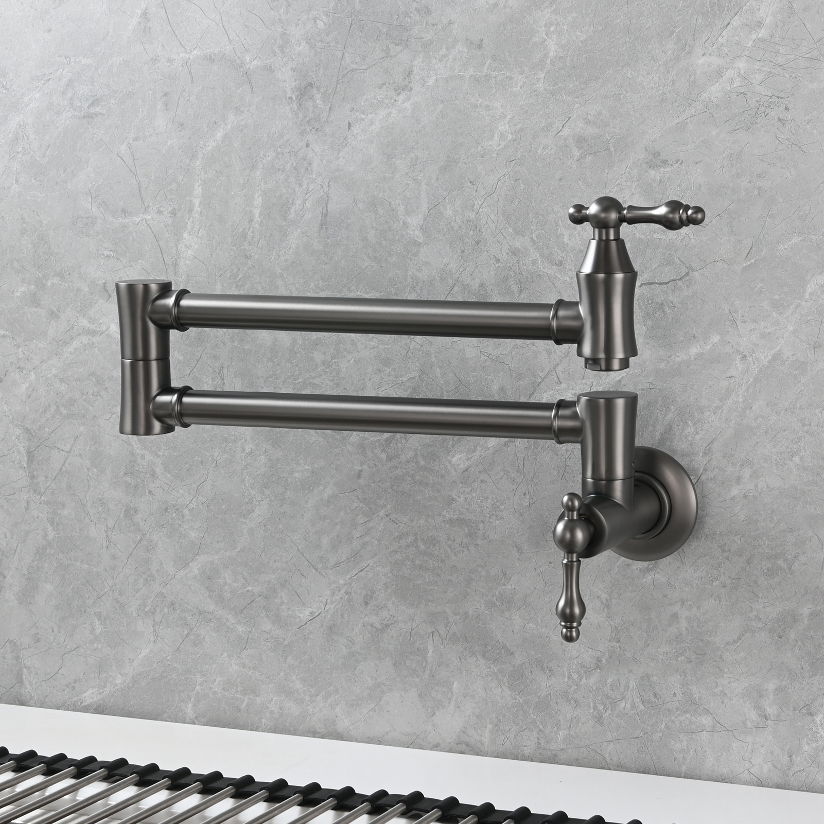 Tecmolog Brass Pot Filler Faucet Wall Mount Kitchen Faucet,Chrome Folding Faucet Stretchable Double Joint Swing Arm