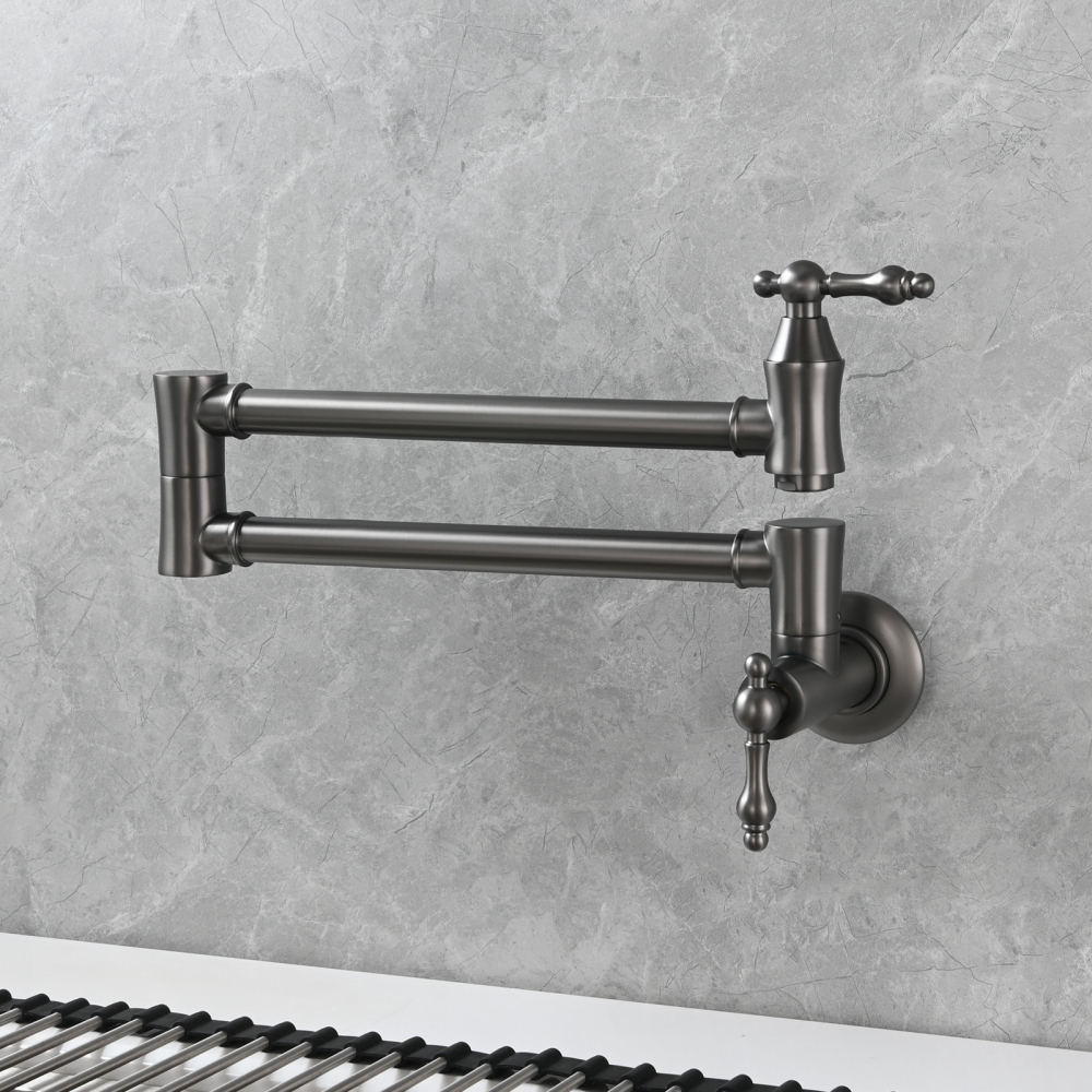 Tecmolog Brass Pot Filler Faucet Wall Mount Kitchen Faucet,Chrome Folding Faucet Stretchable Double Joint Swing Arm