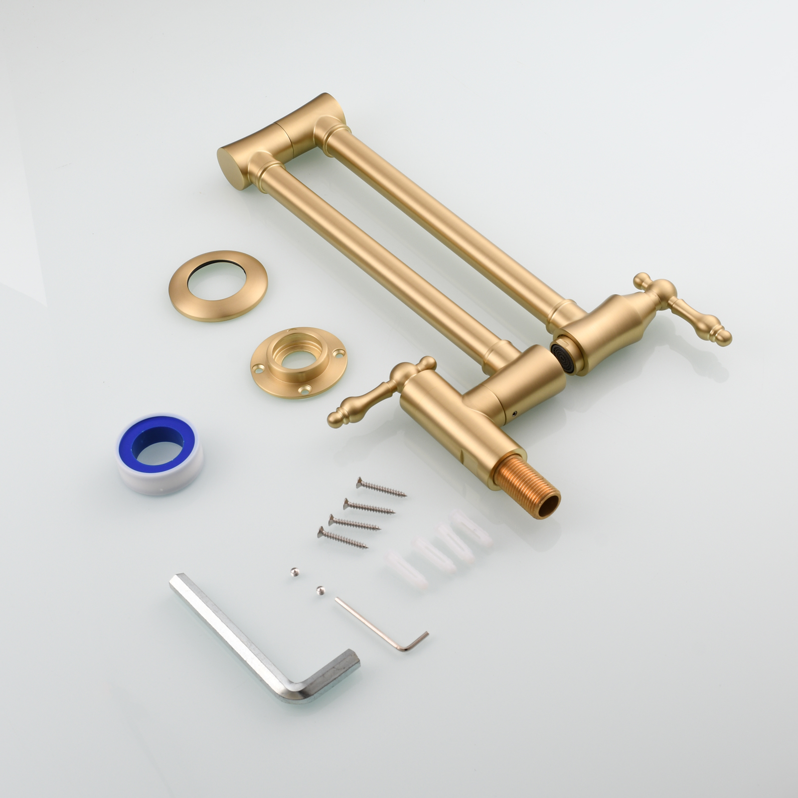Tecmolog Brass Pot Filler Faucet Wall Mount Kitchen Faucet,Chrome Folding Faucet Stretchable Double Joint Swing Arm