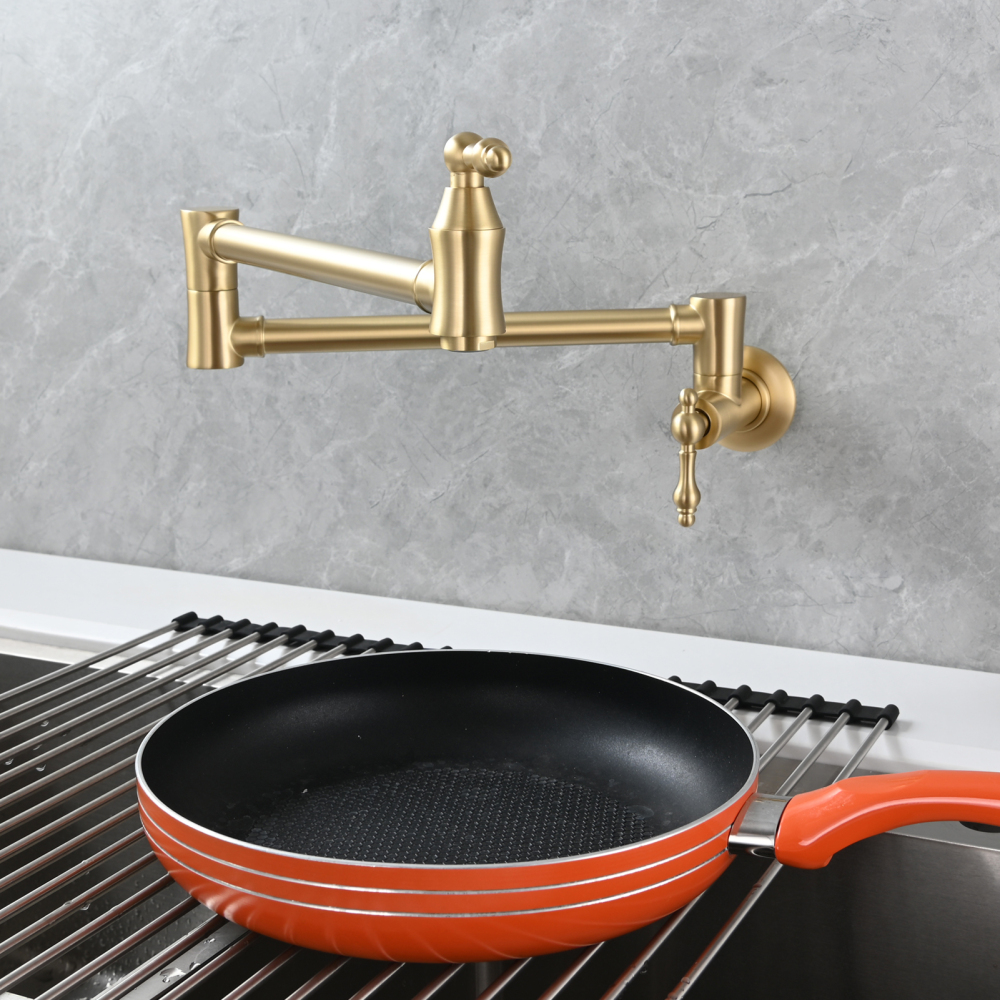 Tecmolog Brass Pot Filler Faucet Wall Mount Kitchen Faucet,Chrome Folding Faucet Stretchable Double Joint Swing Arm