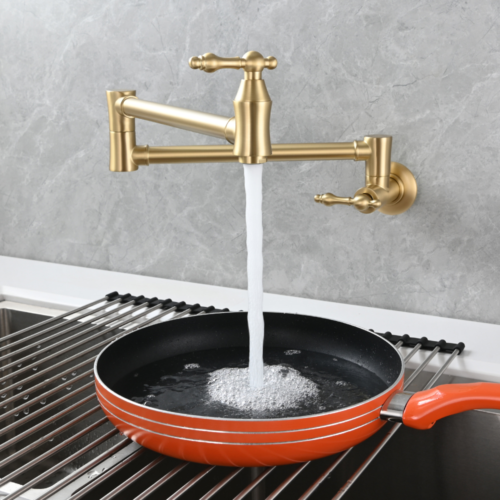 Tecmolog Brass Pot Filler Faucet Wall Mount Kitchen Faucet,Chrome Folding Faucet Stretchable Double Joint Swing Arm