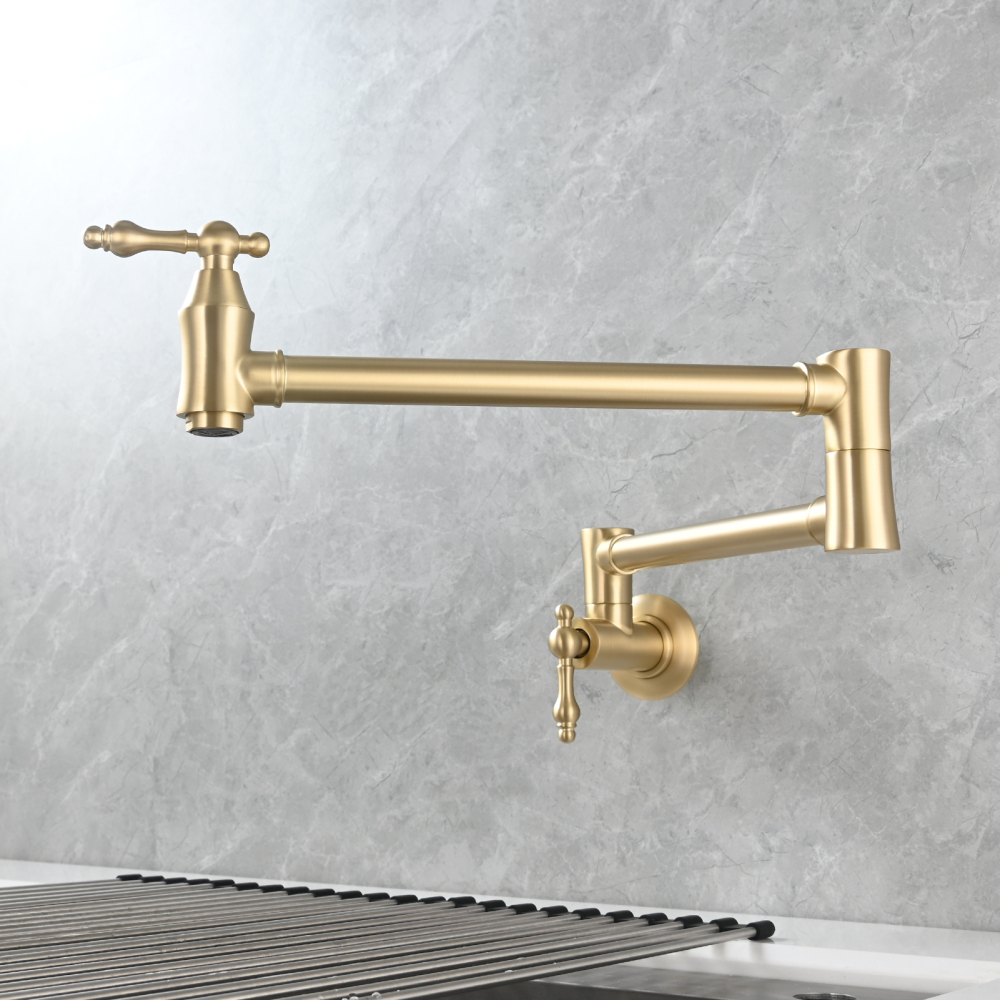 Tecmolog Brass Pot Filler Faucet Wall Mount Kitchen Faucet,Chrome Folding Faucet Stretchable Double Joint Swing Arm